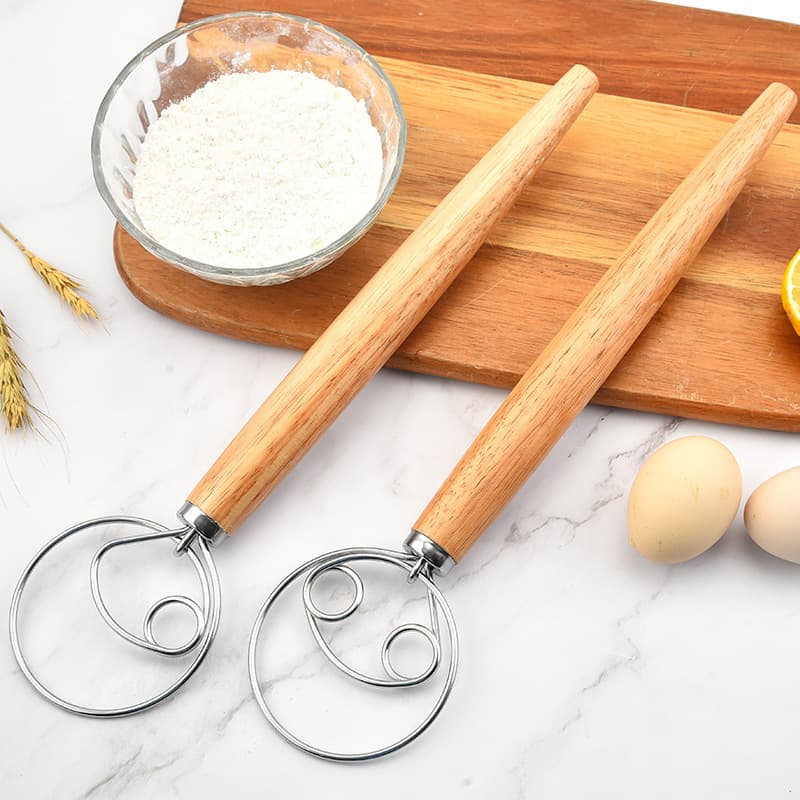 Stainless steel oak handle coil noodle dough flour flocks dual -circle manual egg bell firing single ring flour mixer mixer 3