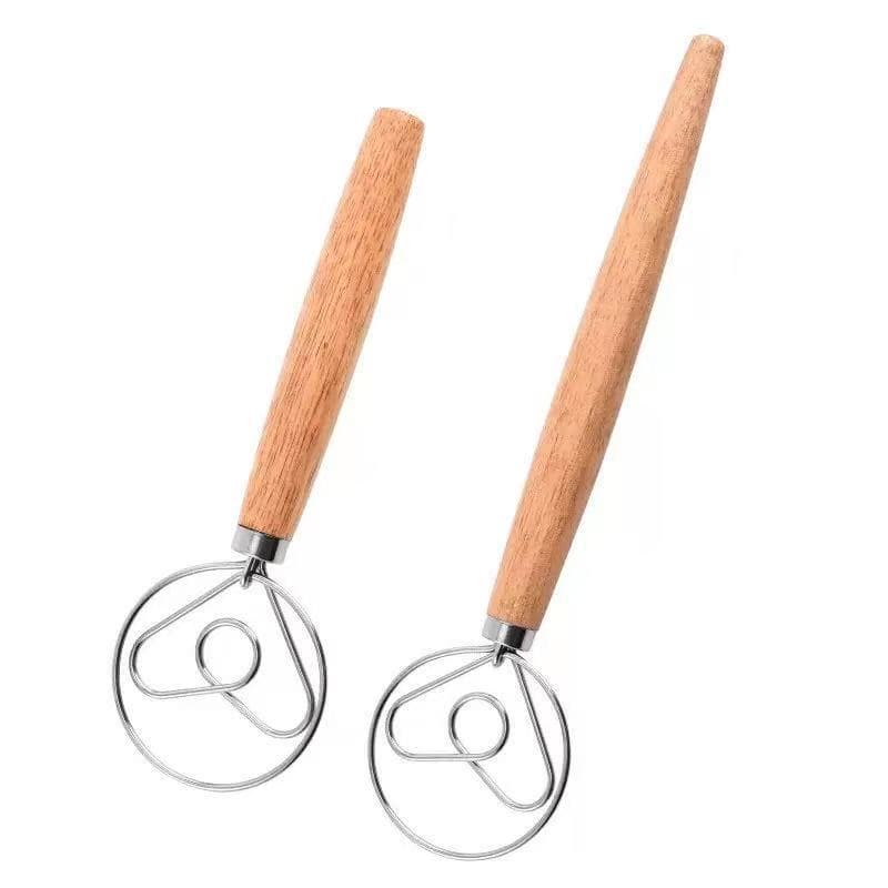 Stainless steel oak handle coil noodle dough flour flocks dual -circle manual egg bell firing single ring flour mixer mixer 4