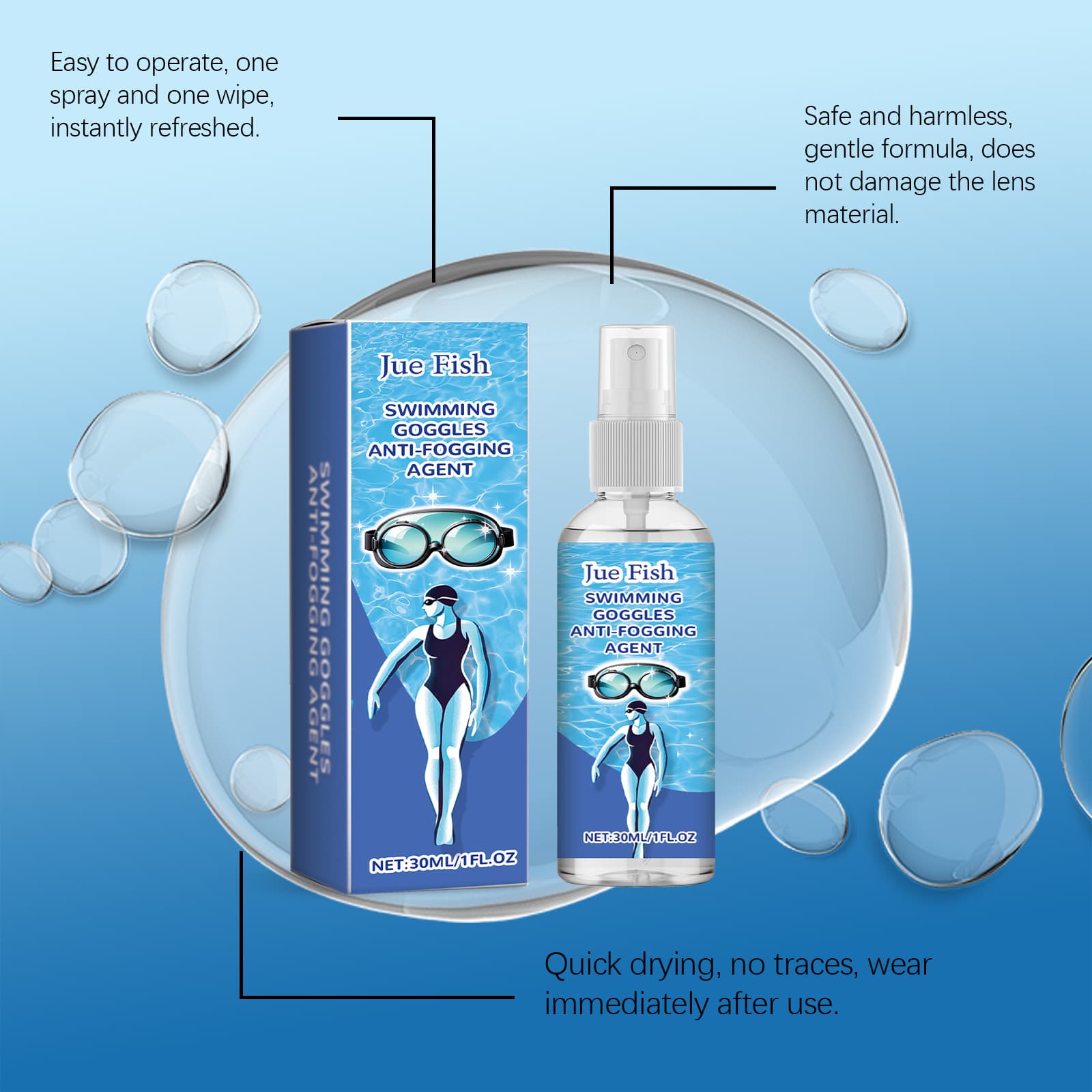 JUE FISH Glasses anti-fog, spray, sunglasses for swimming, lens 3