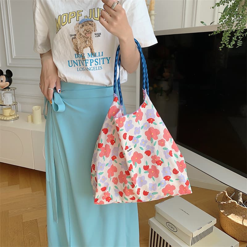 Summer capacious one-shoulder bag, fresh shopping bag, underarm bag, drawstring 3