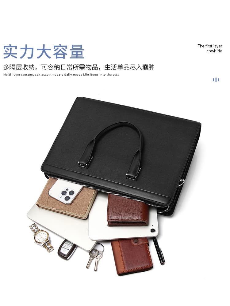 Purse, capacious bag, men's fashionable leather laptop, genuine leather, business version, simple and elegant design 3