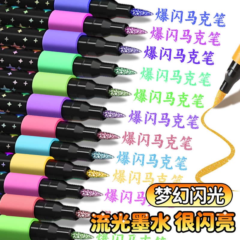 Flashing marker, quick dry nail sequins, drawing pens for students, watercolour, crayons 3
