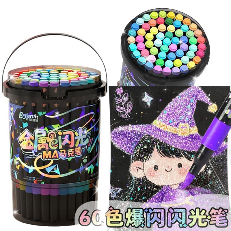 Flashing marker, quick dry nail sequins, drawing pens for students, watercolour, crayons 5