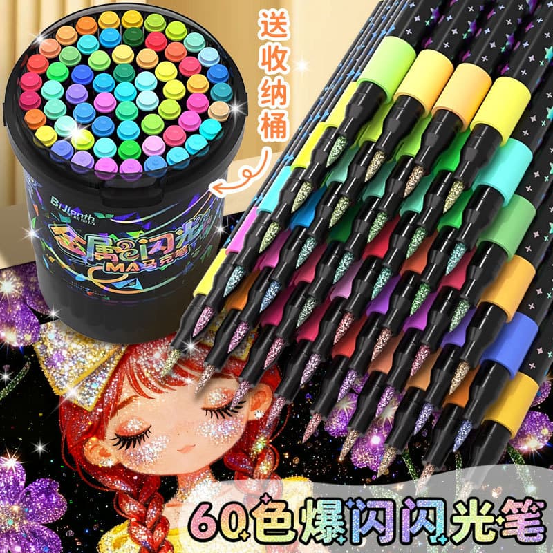 Flashing marker, quick dry nail sequins, drawing pens for students, watercolour, crayons 1
