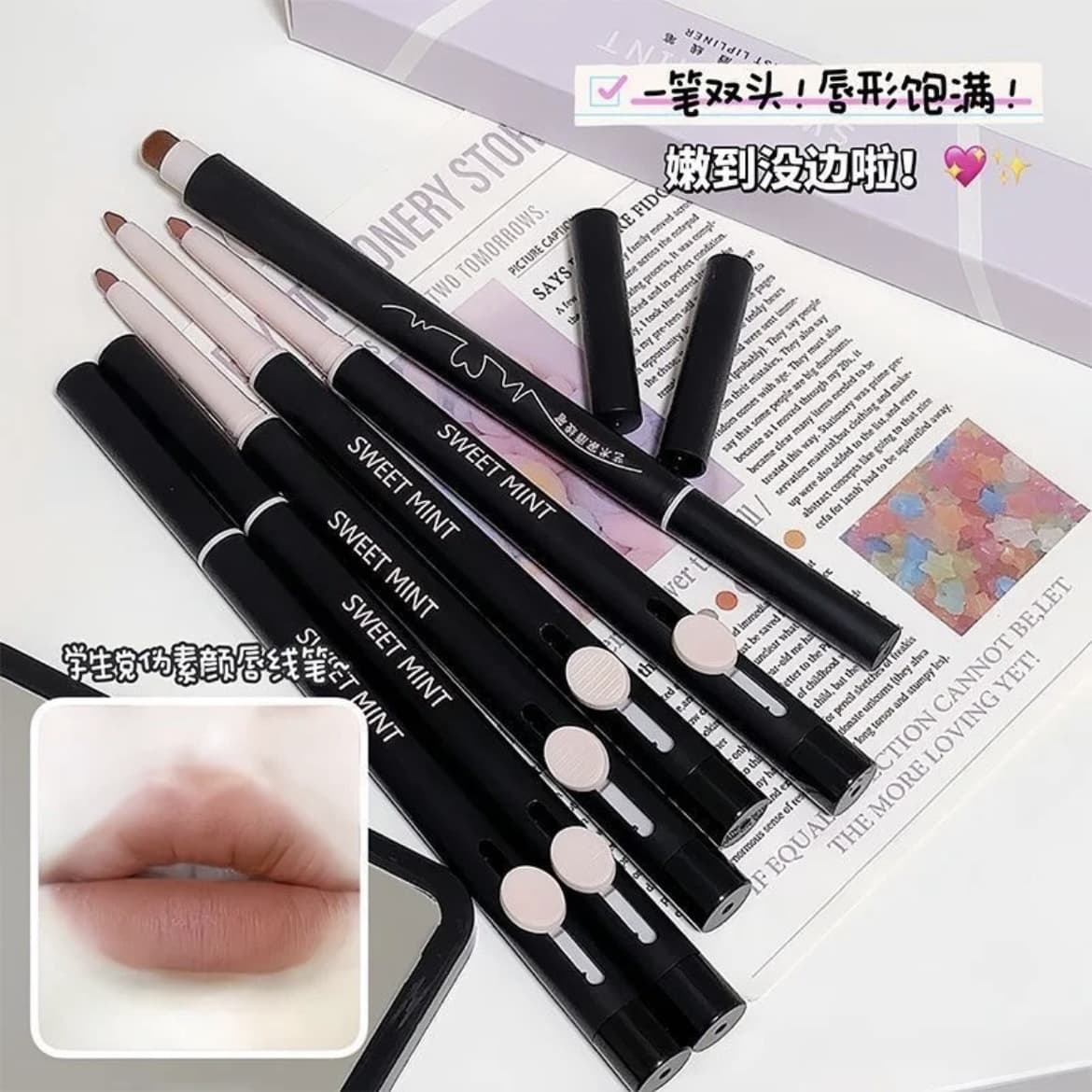 Double-sided matte lipstick, waterproof lip pencil, contouring, plump lips effect, lips volume enhancement 3