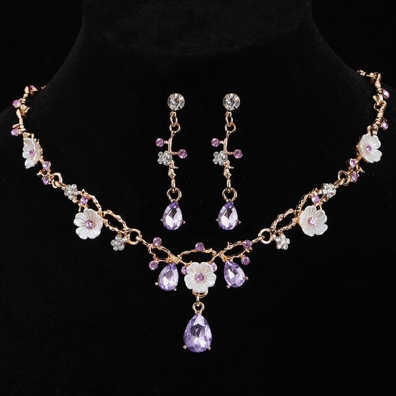 (Cross-border trading), metal necklace for bride, earrings, jewelry, wedding dress, accessory, flowered, light luxury style 4