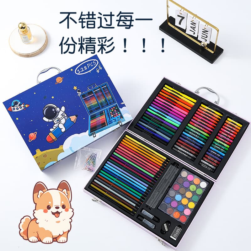 Set painting, watercolour, children's crayons, art art painting, brush, stationery, creative gift box, storage system, 128 colors 2