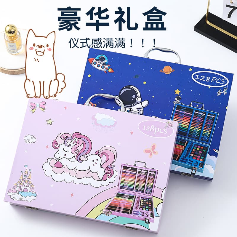 Set painting, watercolour, children's crayons, art art painting, brush, stationery, creative gift box, storage system, 128 colors 4