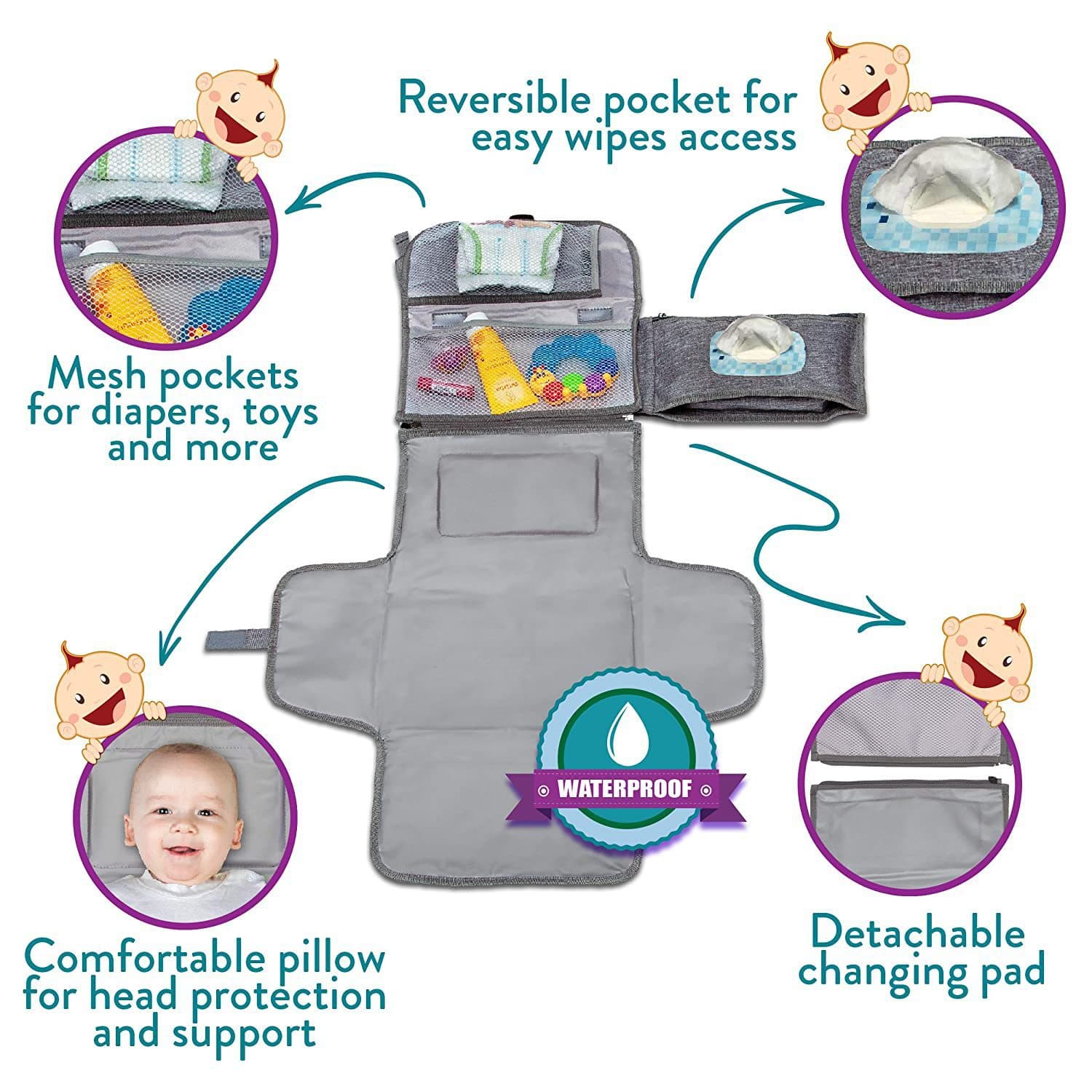 Foldable waterproof handheld children's diaper table 2