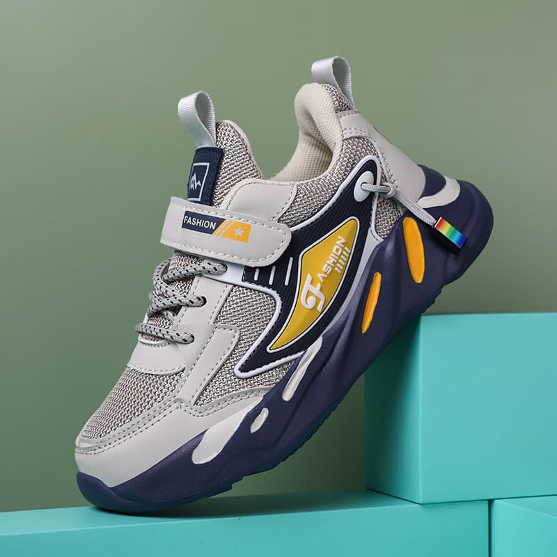 Wholesale boys' shoes, sports shoes, spring and autumn school season running shoes, medium and large children's mesh leather casual shoes, non-slip and wear-resistant