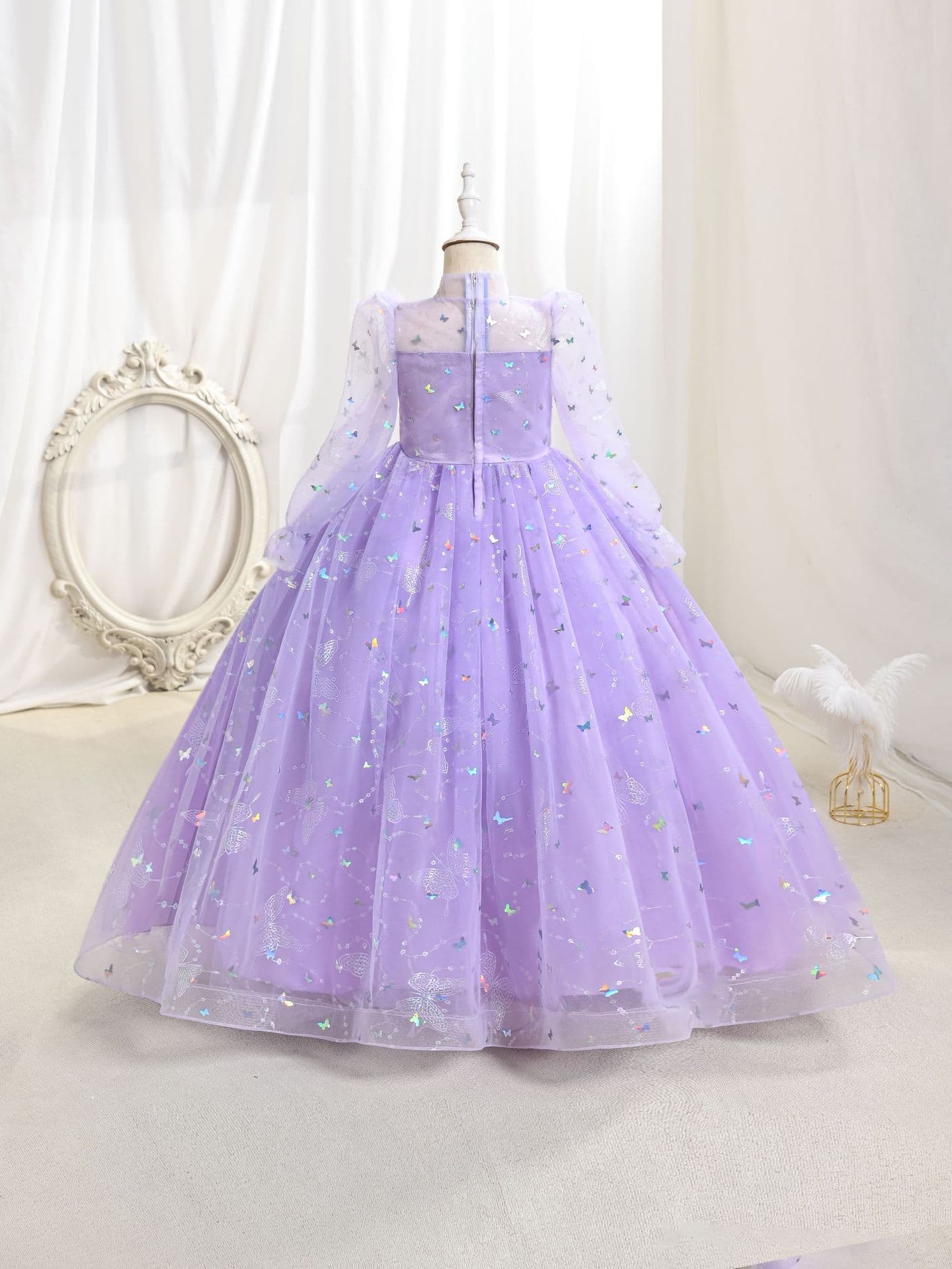 Demi-season long-sleeve, children's small princess costume, dress with bow, girl's skirt, with embroidery 2