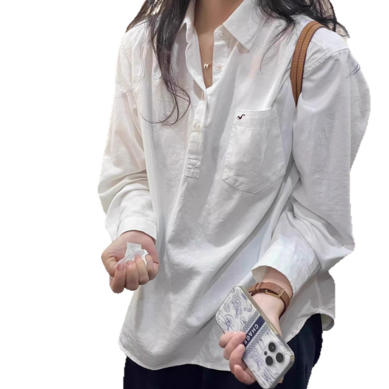 Cotton autumn demi-season shirt, loose fit, with embroidery 5