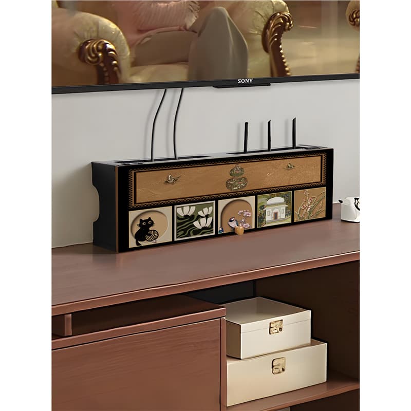 Medieval style living room router placement rack on the wall punch-free storage set-top box wifi storage rack plug-in block 2