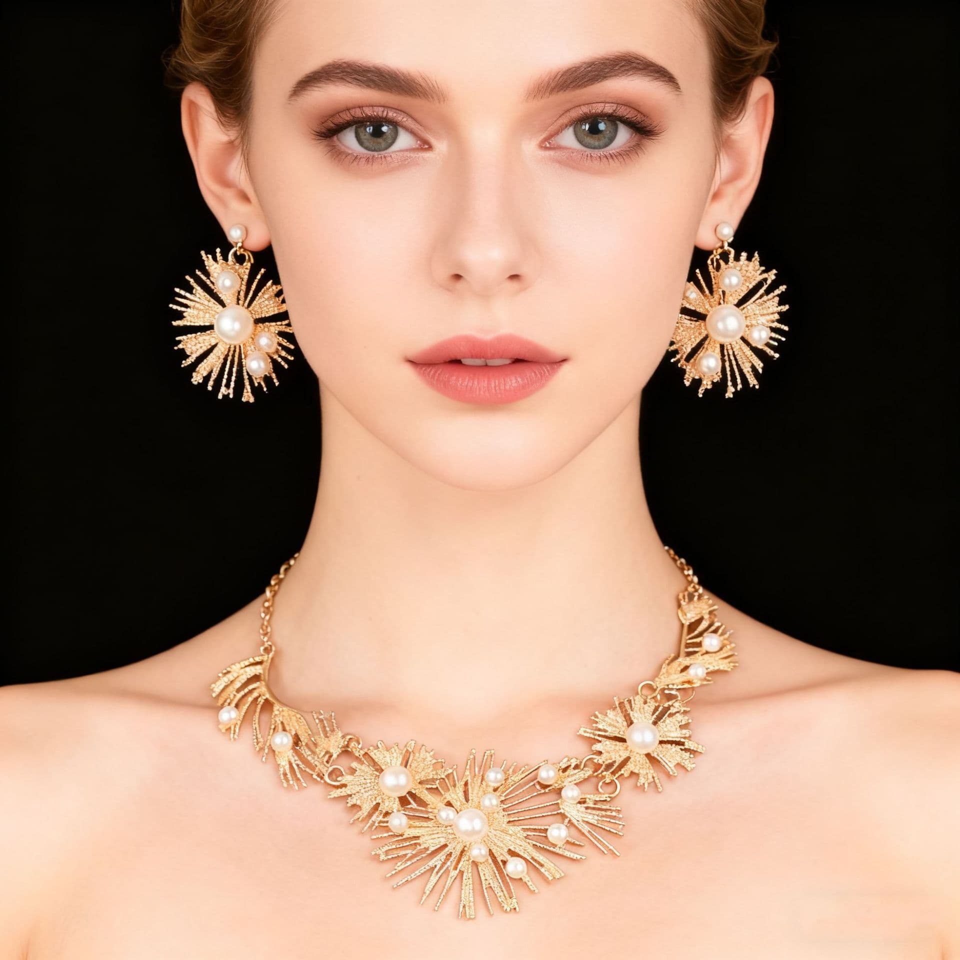 Necklace and earrings for bride, jewelry, beads pearl, accessory, European style, light luxury style, high-quality style