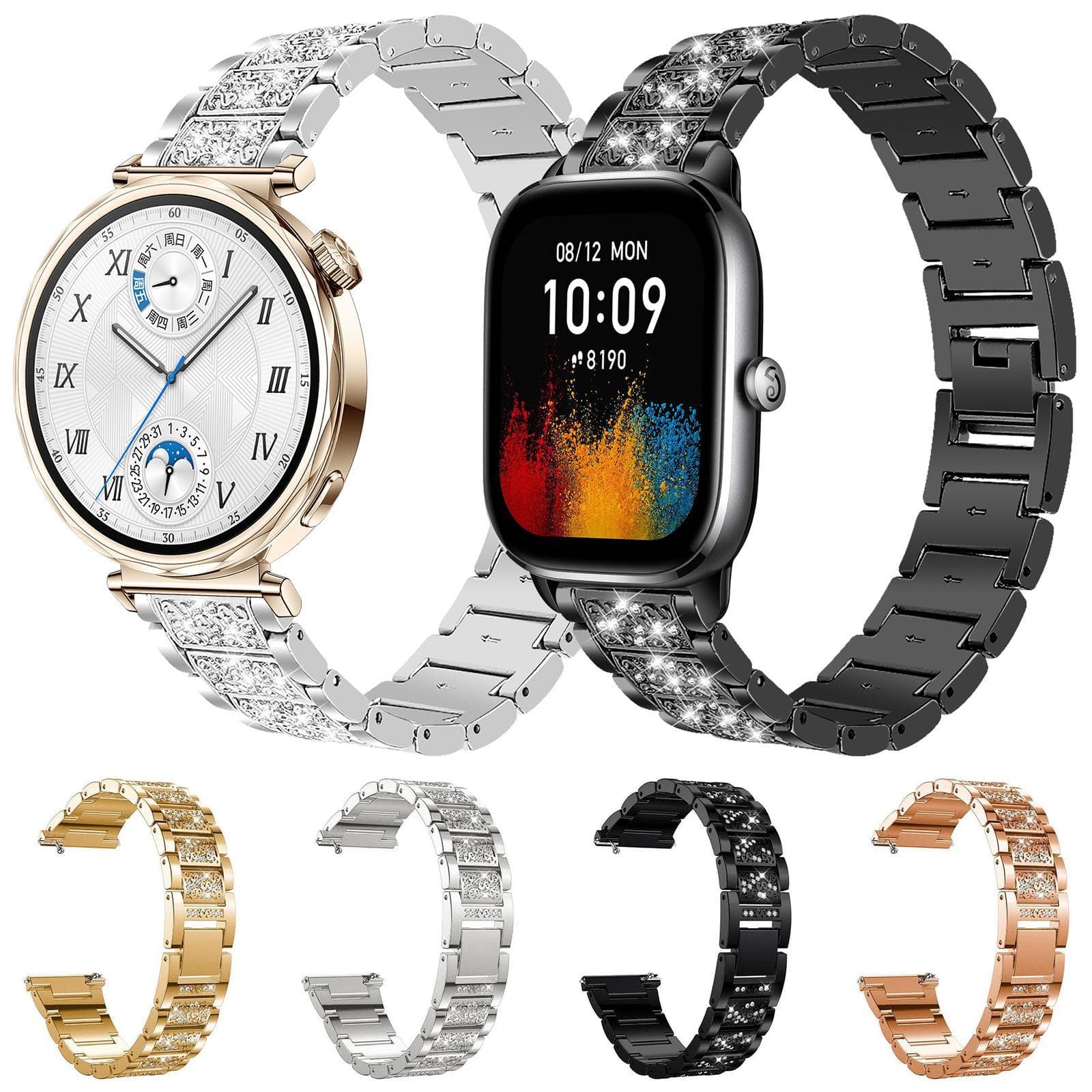 22mm is suitable for Fossil, Xiaomi, Huawei, Garmin, Amazfit and other universal diamond-encrusted jewelry straps. 1