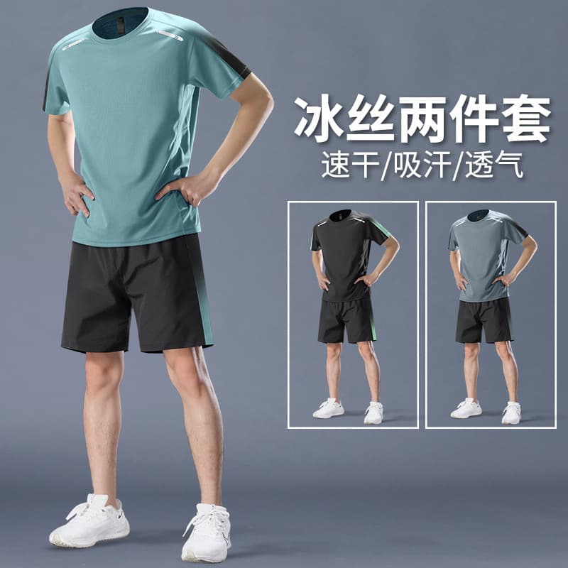 Quick dry summer sports suit, body-friendly silk short sleeve T-shirt for gym, shorts for badminton for training, for running, with short sleeve 1
