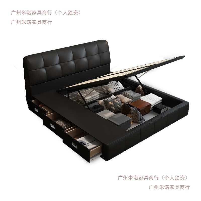 Modern simple Italian black puff bed leather small apartment storage bed double bed wedding bed leather art bed large bed 5