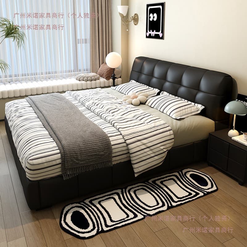 Modern simple Italian black puff bed leather small apartment storage bed double bed wedding bed leather art bed large bed 1