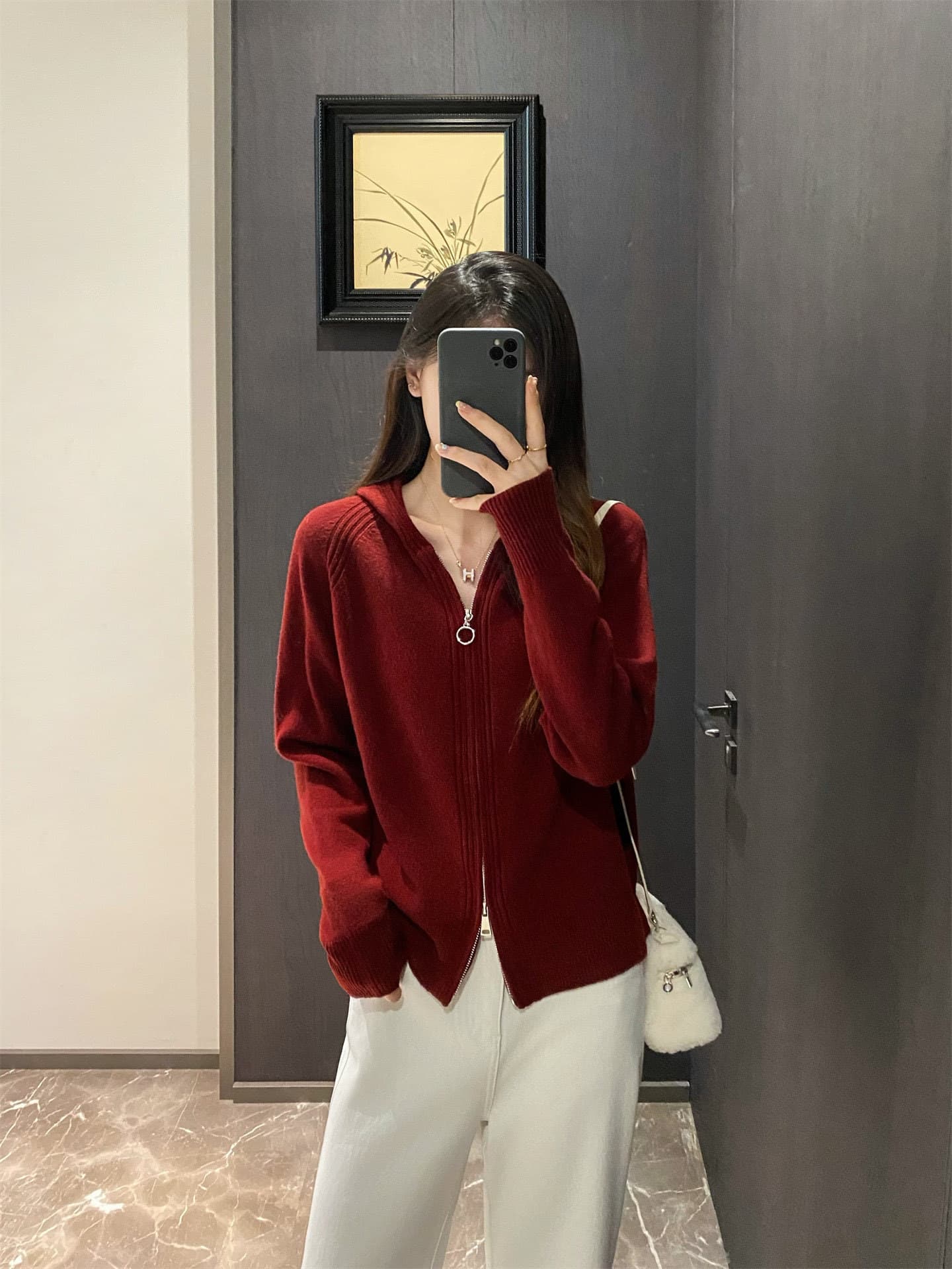 Woolen hoodie with zipper, sweater with hood, long-sleeve, demi-season cardigan 3