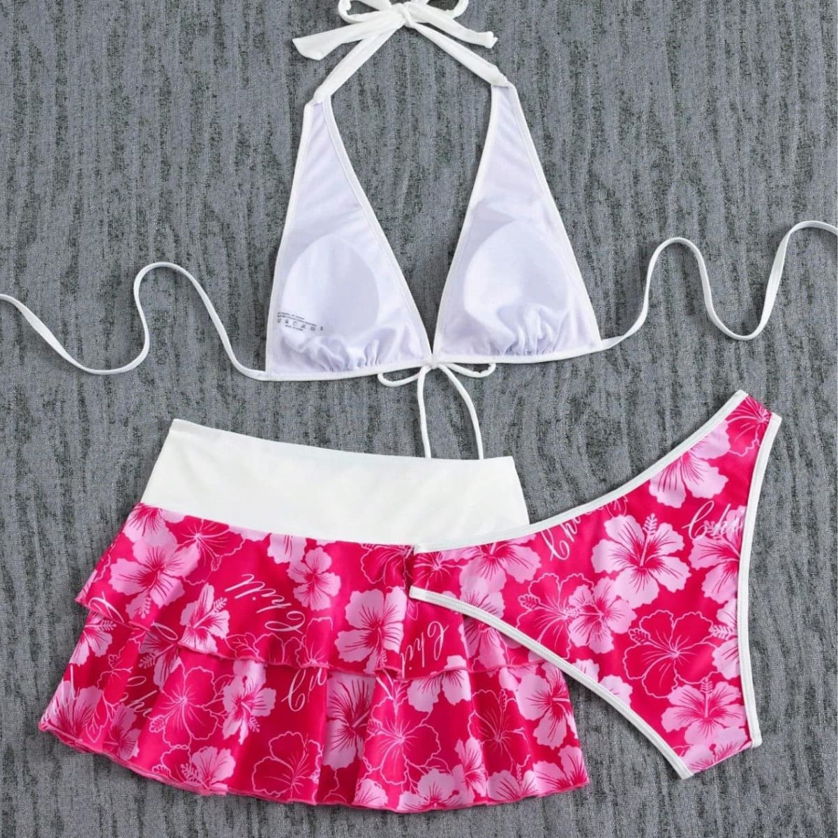 Fuchsia set, swimwear, European style, 3 piece set 3