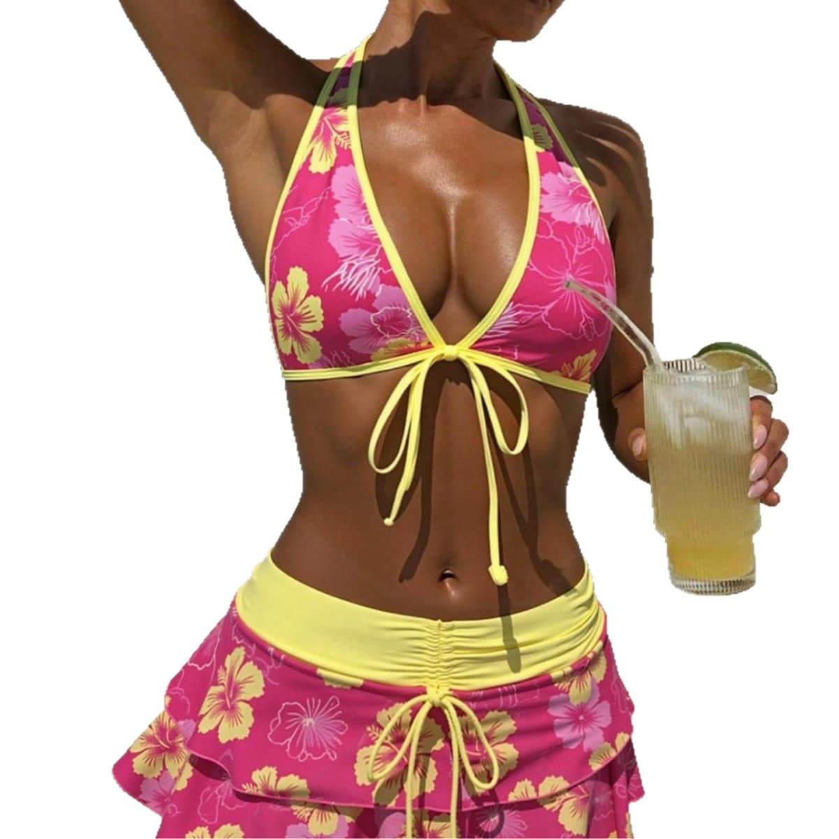 Fuchsia set, swimwear, European style, 3 piece set 5