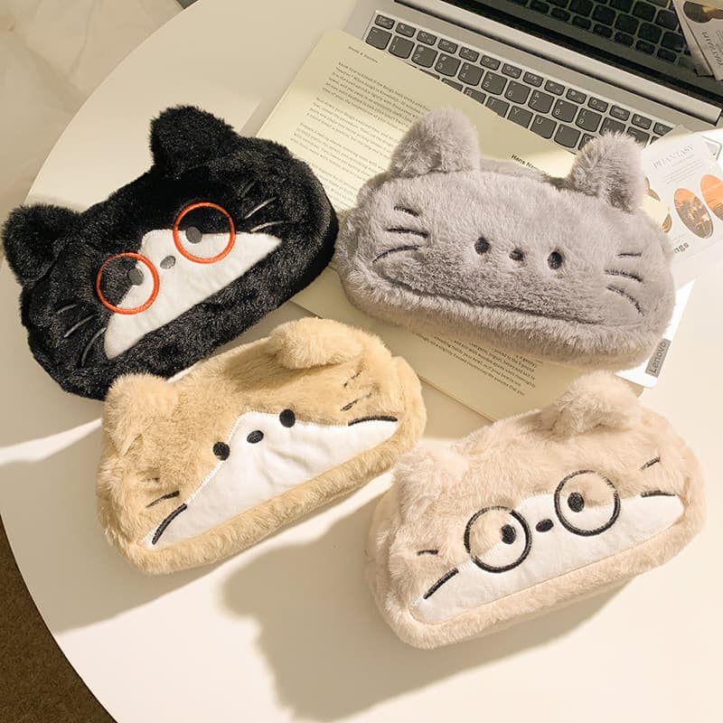 Genuine cartoon pencil case, capacious cute storage system for students, storage bag, with embroidery, cat 3