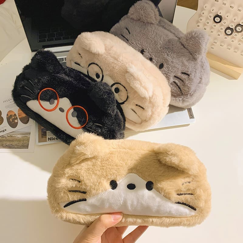 Cute glasses, plush capacious pencil case, school storage bag, kitten, Birthday gift 2
