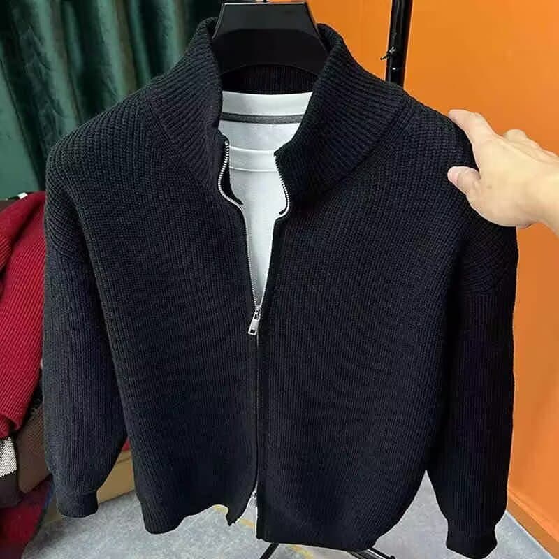(Cross-border trading), solid color cardigan, sweater with zipper, knitted demi-season warm long-sleeve, men's jacket 2