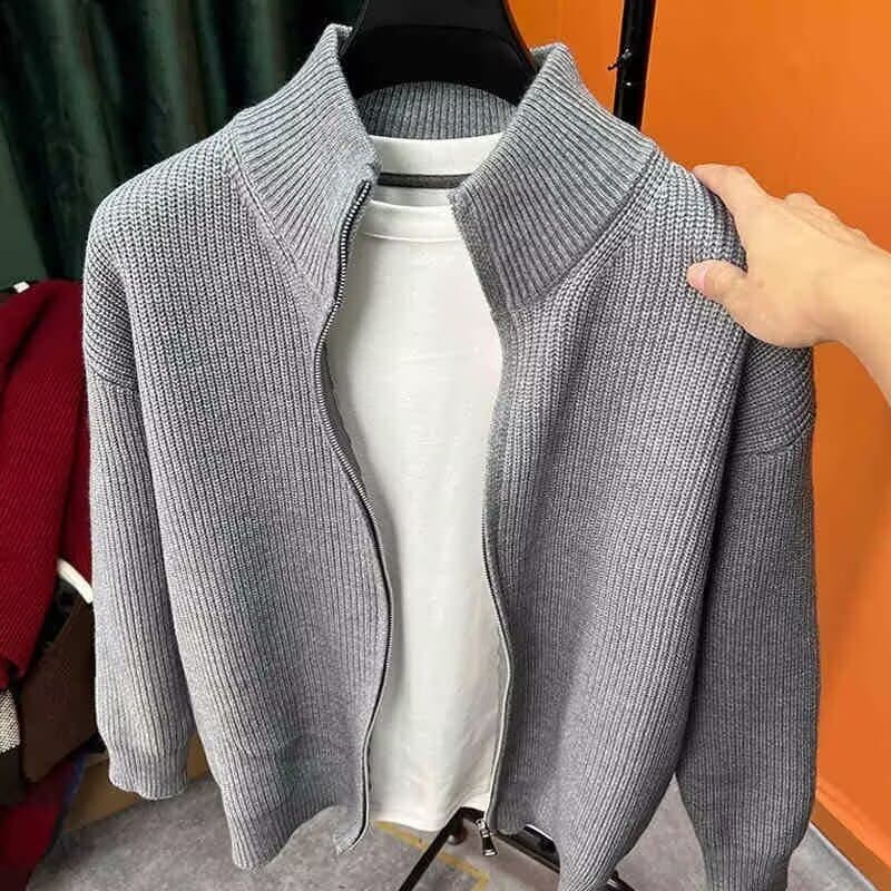 (Cross-border trading), solid color cardigan, sweater with zipper, knitted demi-season warm long-sleeve, men's jacket 3