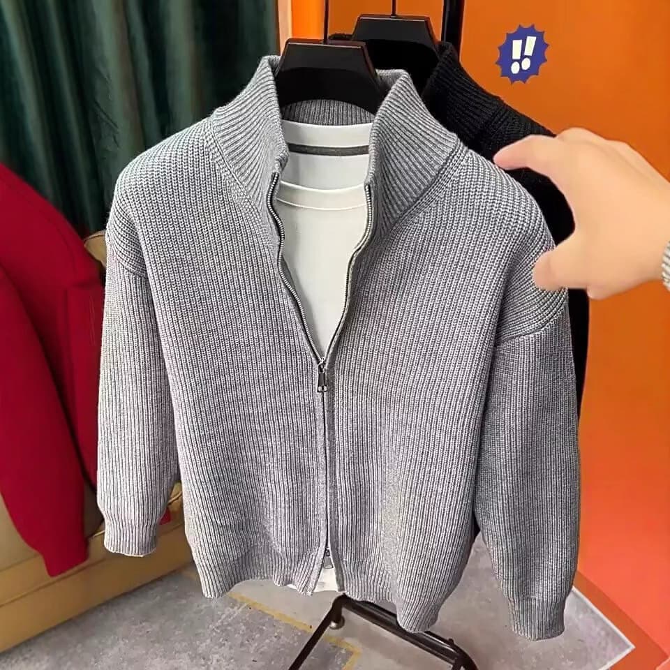 (Cross-border trading), solid color cardigan, sweater with zipper, knitted demi-season warm long-sleeve, men's jacket 4