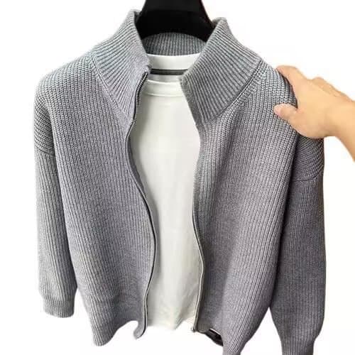 (Cross-border trading), solid color cardigan, sweater with zipper, knitted demi-season warm long-sleeve, men's jacket 1