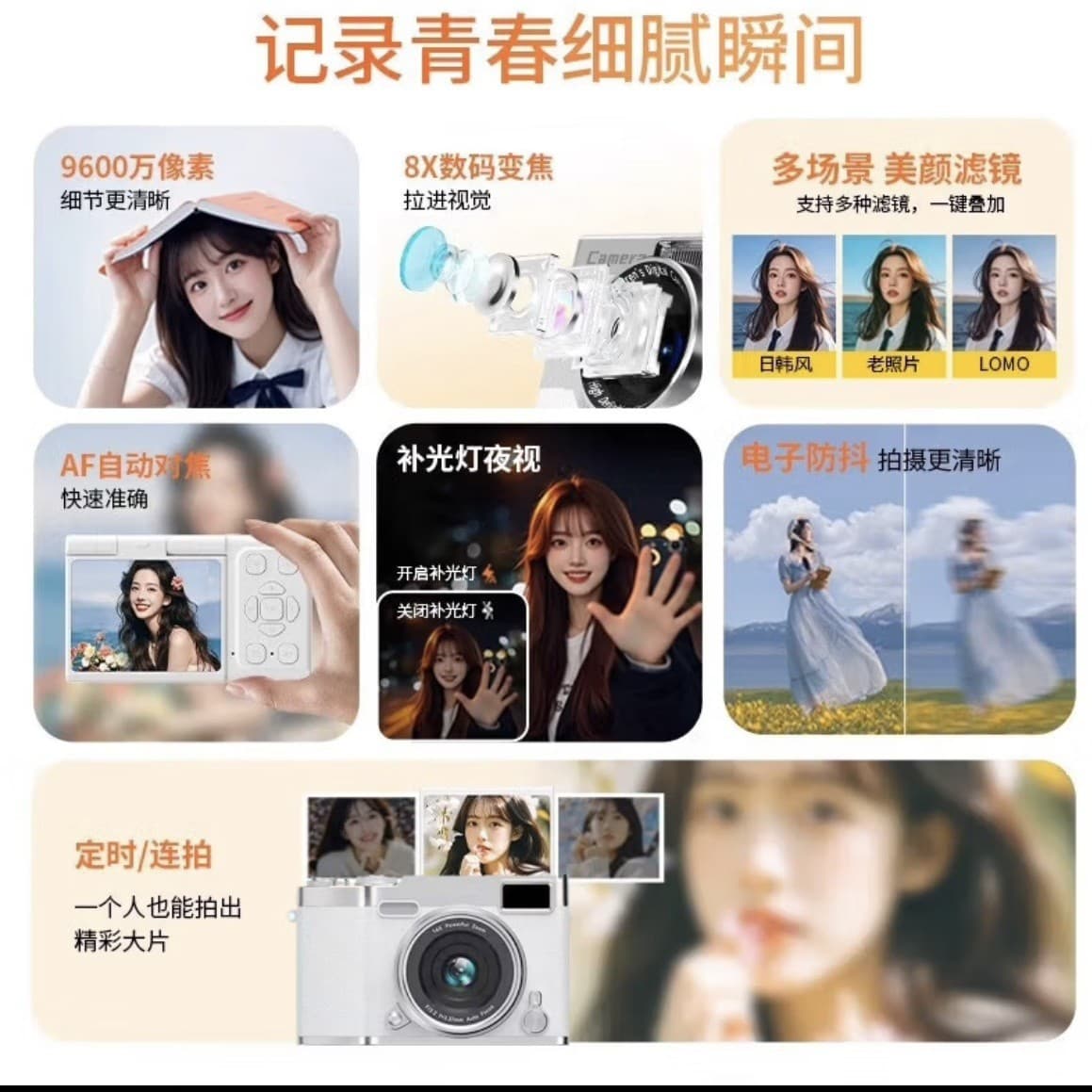 CCD digital camera HD 6800w pixels front and rear dual camera can take selfies student party travel girl gift introduction 2