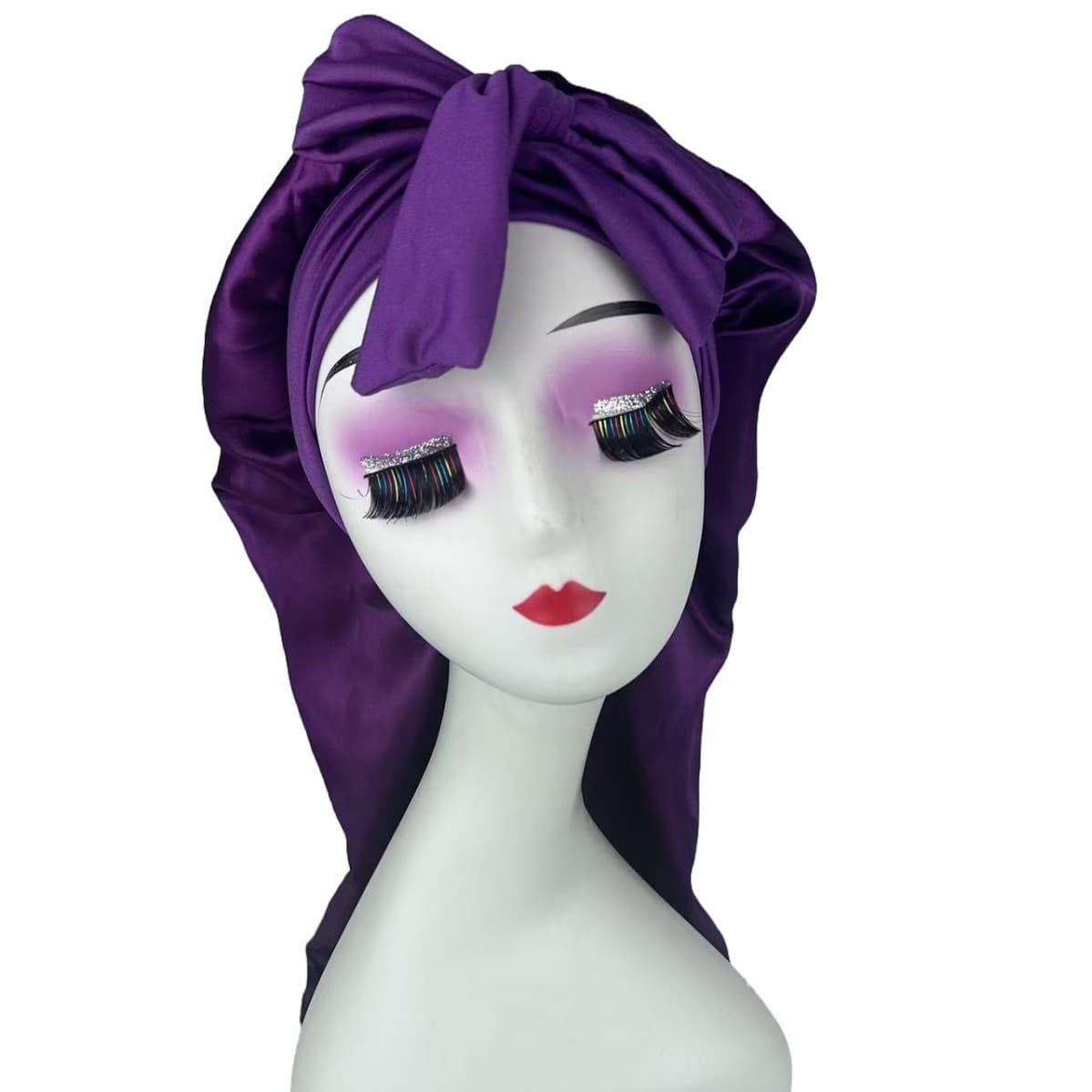 Cross-border bow ribbon nightcap imitation silk high elastic long tail nightcap beauty hair salon hair care wide-brimmed nightcap 3