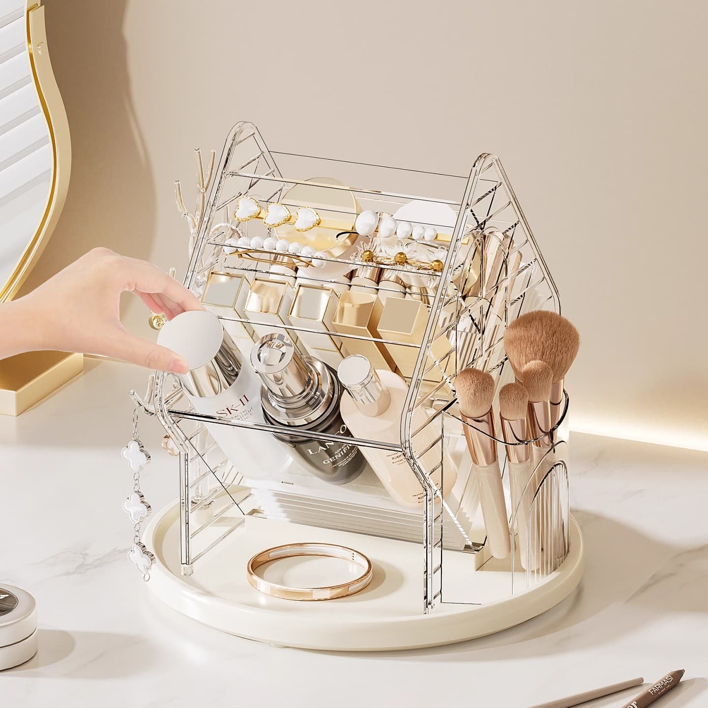 Rotating cosmetic table storage box, storage system, dressing table for skin care, brush, high-quality style 2