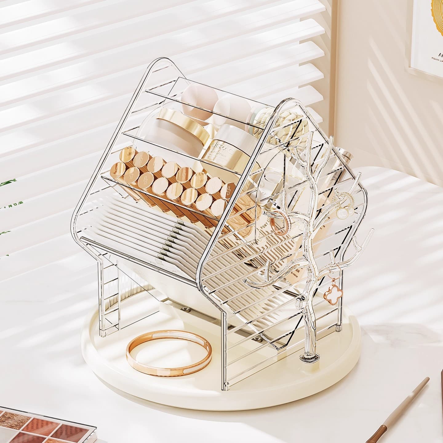 Rotating cosmetic table storage box, storage system, dressing table for skin care, brush, high-quality style 3