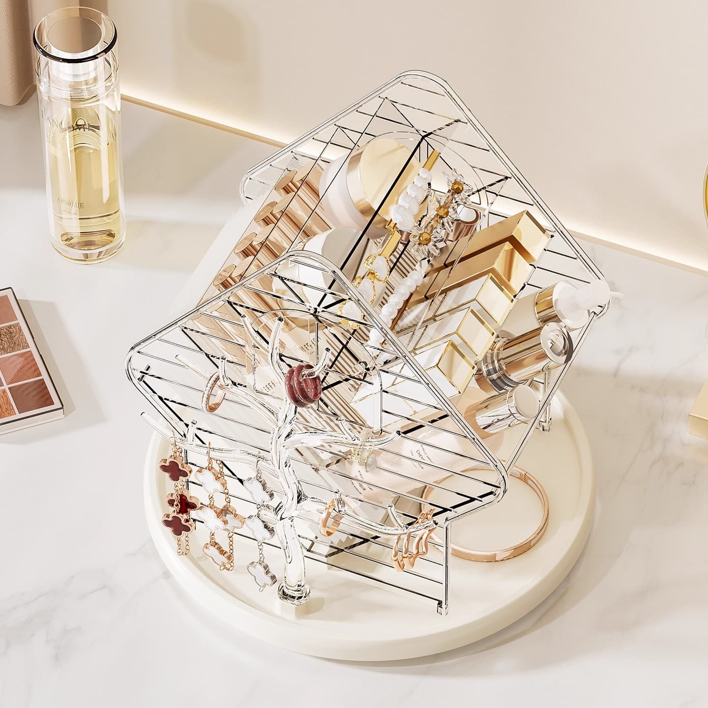 Rotating cosmetic table storage box, storage system, dressing table for skin care, brush, high-quality style 4