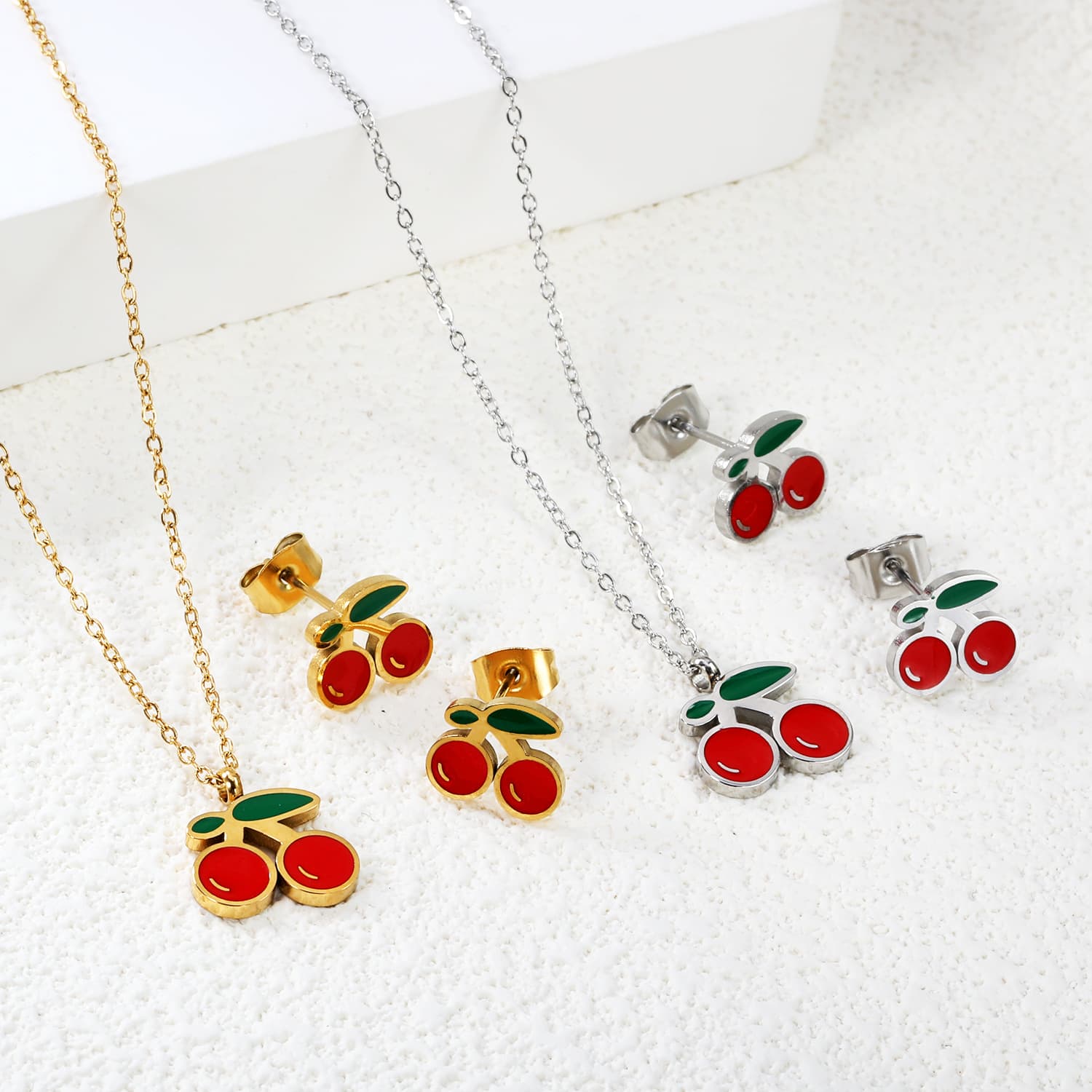 Jewelry, cute set, earrings, necklace stainless steel, chain, accessory, European style 3
