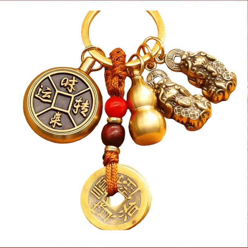 Brass keychain, car keys, bag for keys with zipper, for luck 5
