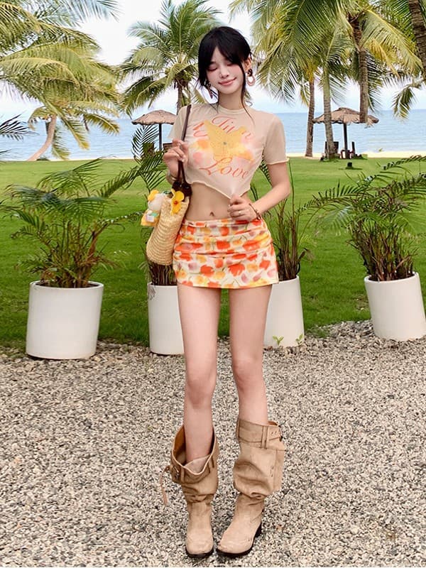 Orange swimwear, sexy set, 4 piece set 5