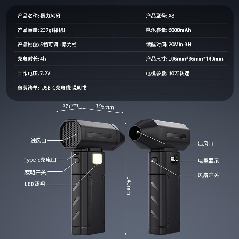 High speed handheld travel air fan, new collection 3