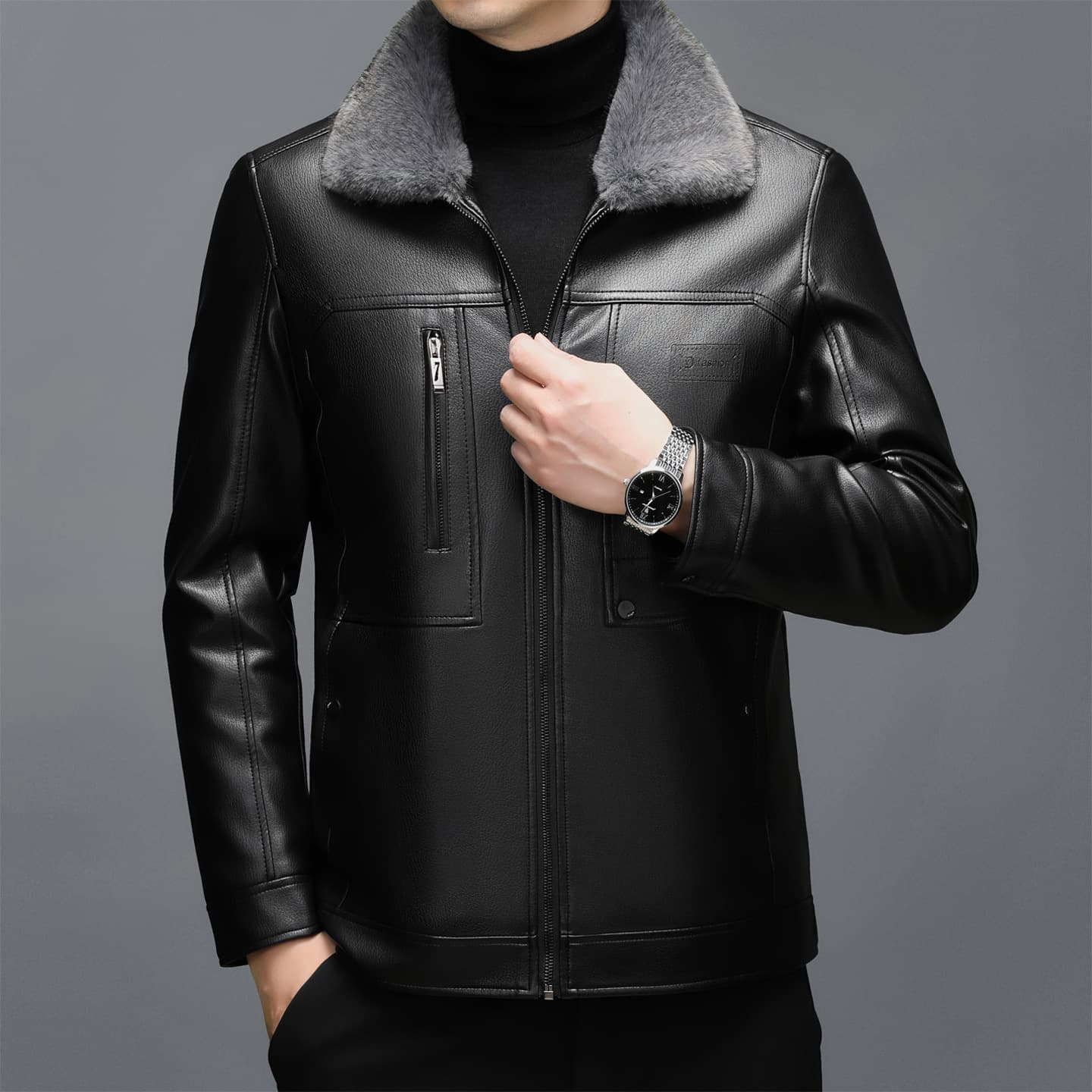 (Cross-border trading), insulated winter jacket, genuine leather, for middle age 2