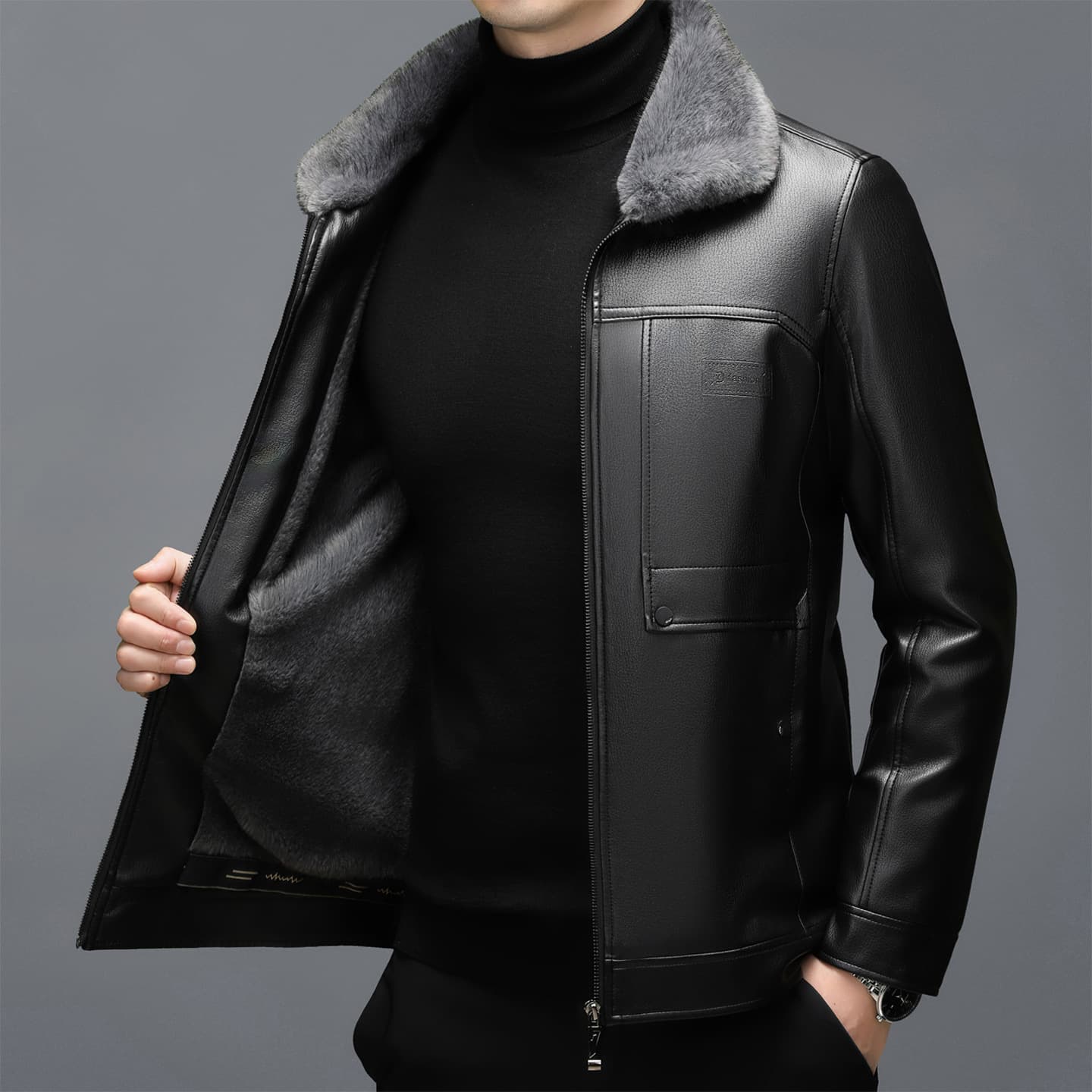 (Cross-border trading), insulated winter jacket, genuine leather, for middle age 4