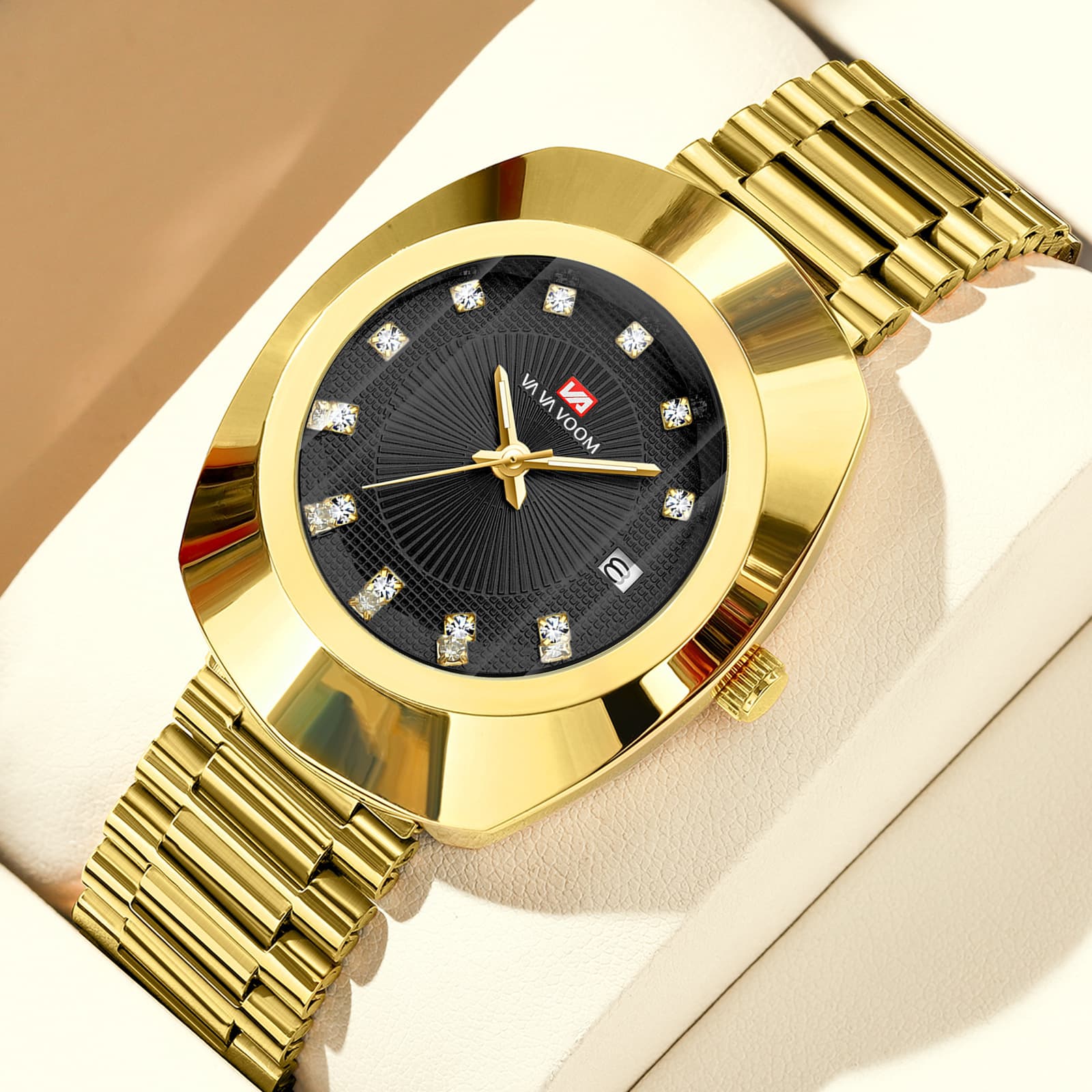 (Cross-border trading), golden quartz watches, waterproof steel belt stainless steel, calendar, watch, for beloved 3