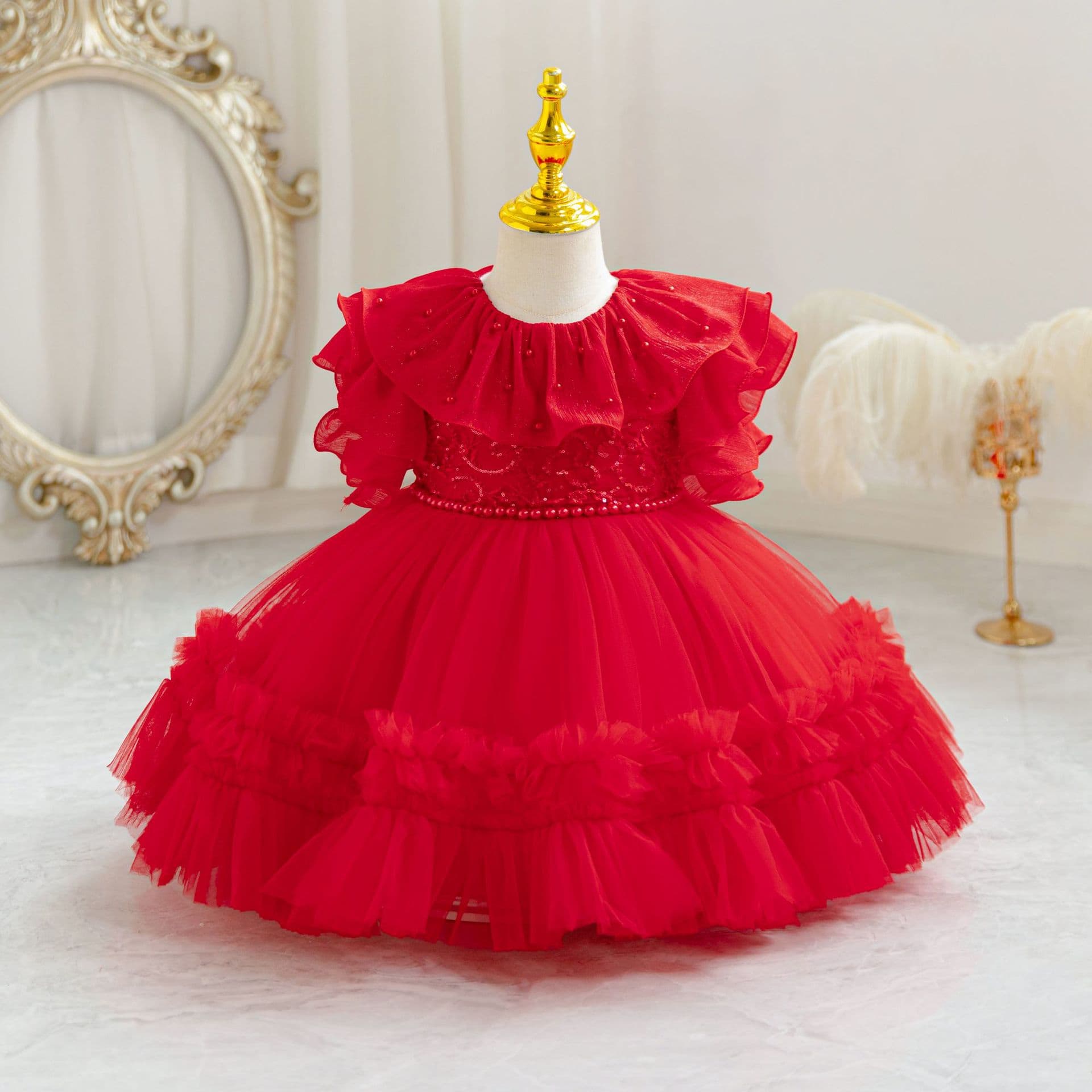 Beads, wedding dress, small princess costume, girl's skirt, evening dress 2