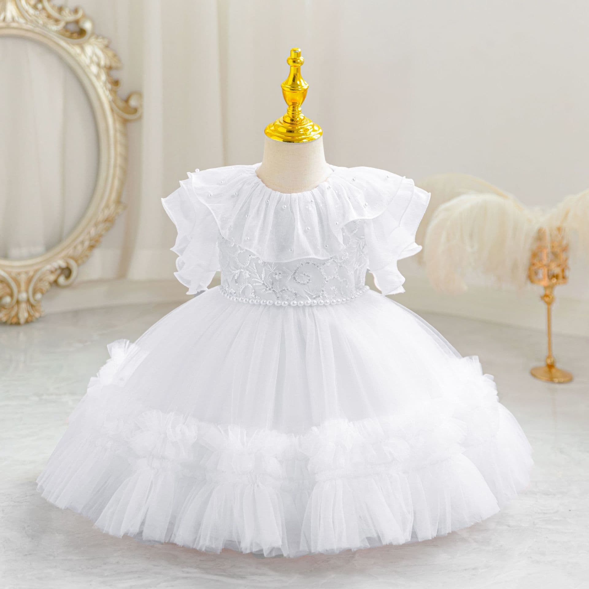 Beads, wedding dress, small princess costume, girl's skirt, evening dress 3