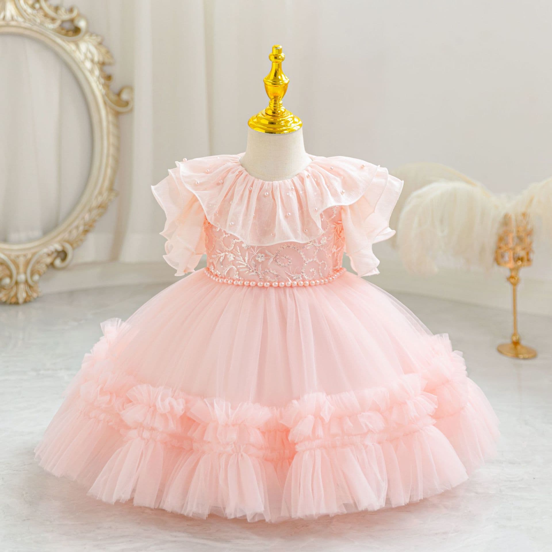 Beads, wedding dress, small princess costume, girl's skirt, evening dress 4