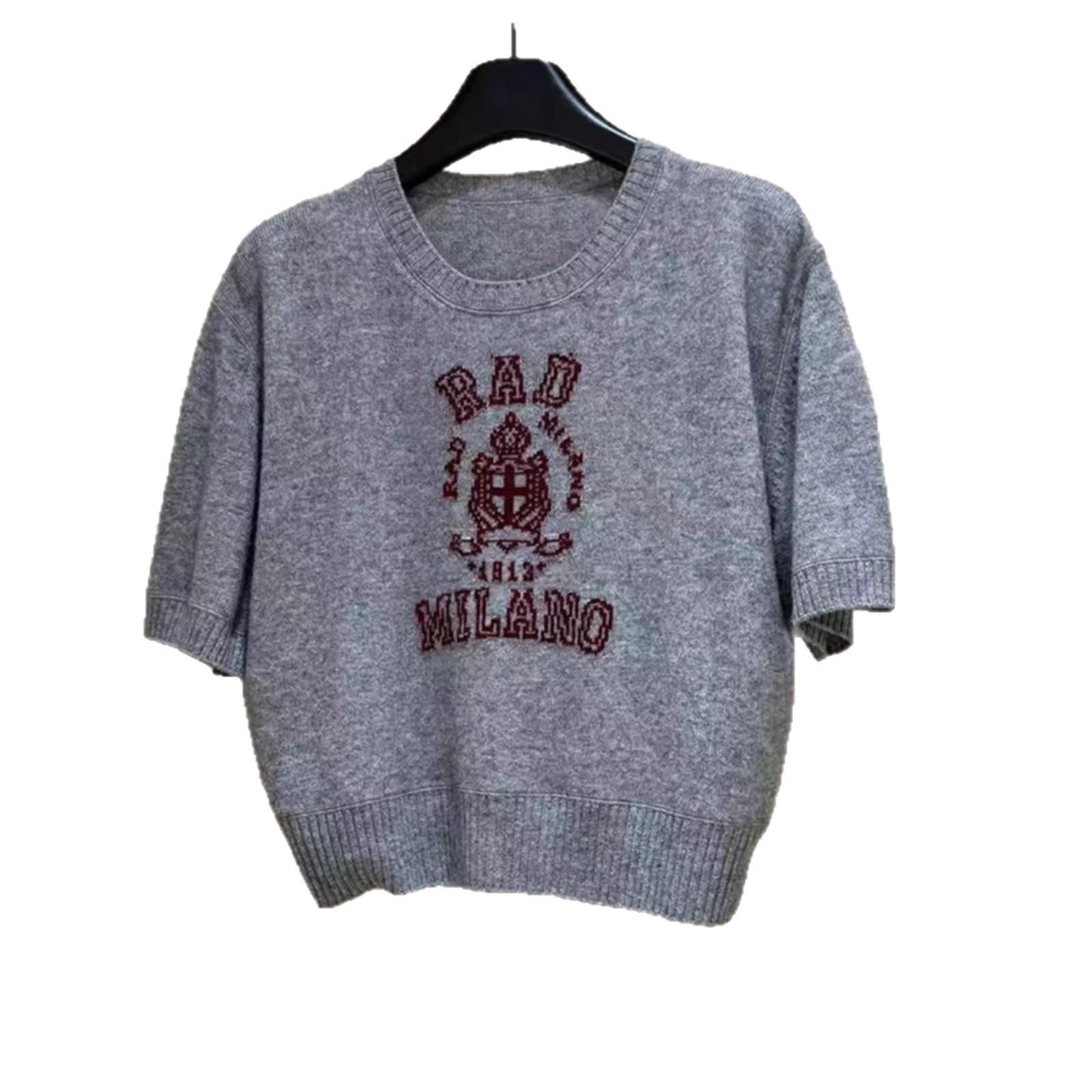 Knitted cashmere badge, with short sleeve, loose fit, with embroidery 5