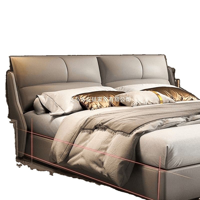Nordic light luxury thick Napa leather simplicity, modern double bed bedroom big bed, big bed new leather bed 5