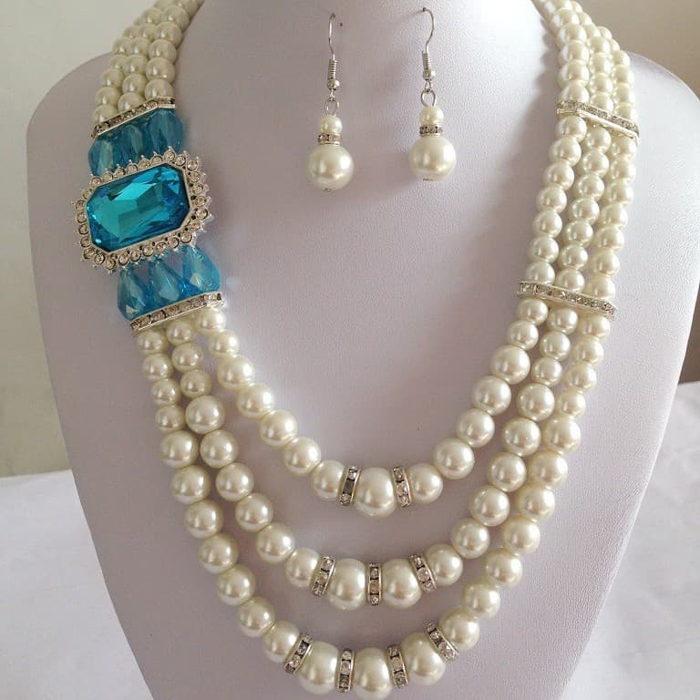 (Cross-border trading), fashionable metal accessory for bride, necklace from pearl, dress, European style, with gem 4