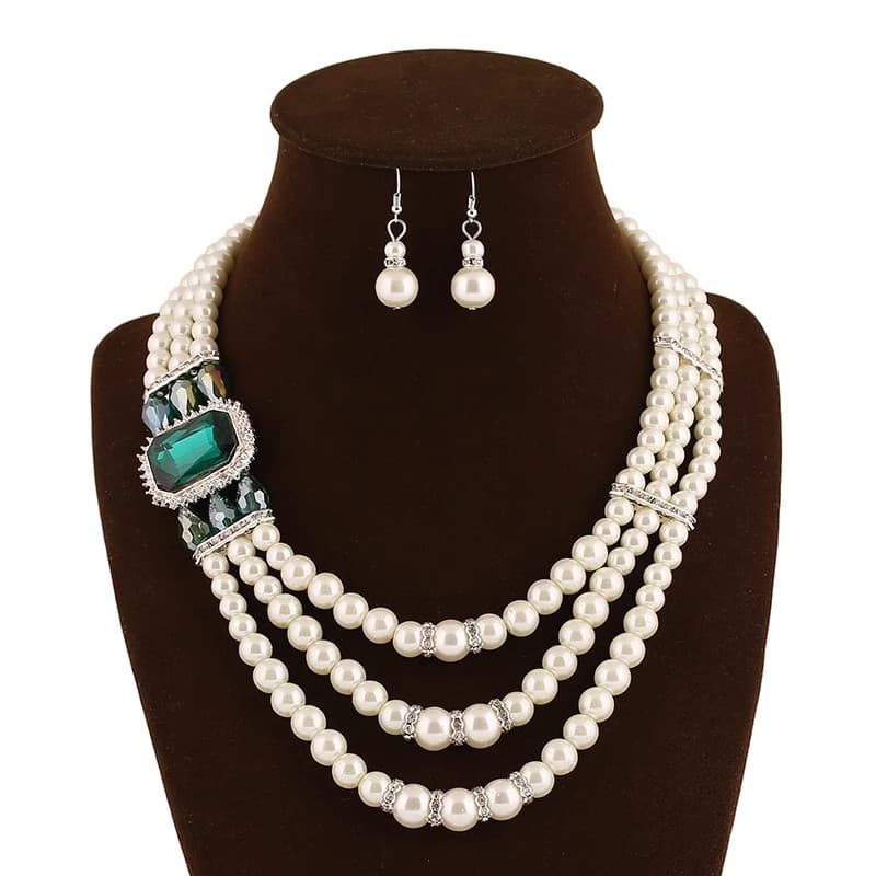 (Cross-border trading), fashionable metal accessory for bride, necklace from pearl, dress, European style, with gem 1